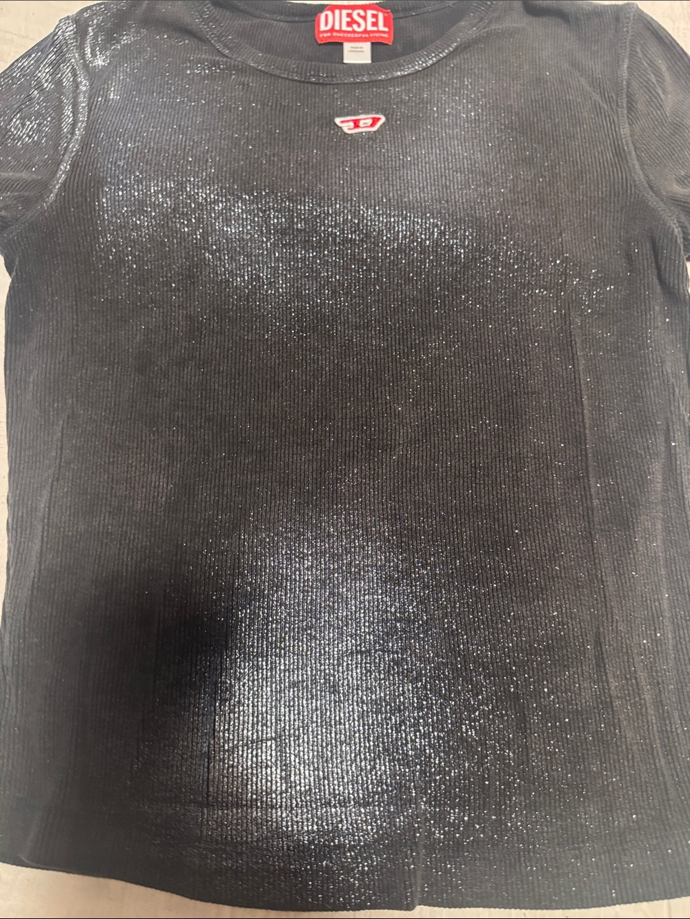 Diesel Black Glitter Short Sleeve Crop Top with Red Logo - Picture 4 of 6